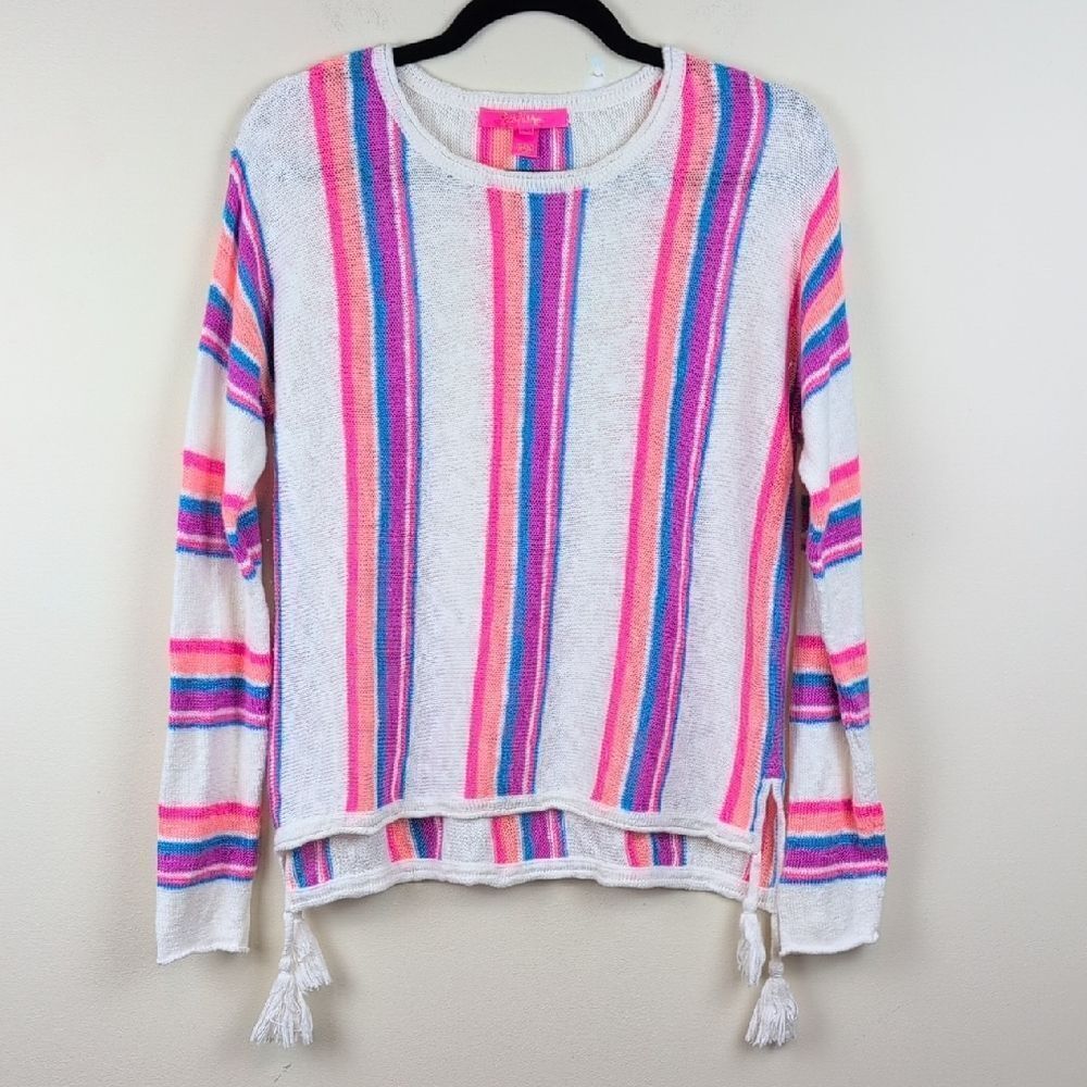 Lilly Pulitzer Rosalia Striped Rolled Hem Tassel Sweater Size S